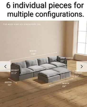 6-Piece Anabei Washable Modular Sofa, Chaise or Sectional - Ash (gray)