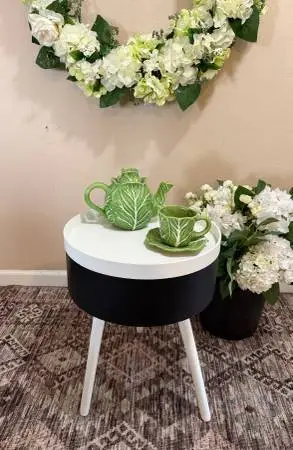 Unique Black and White Side Table with Tray Top