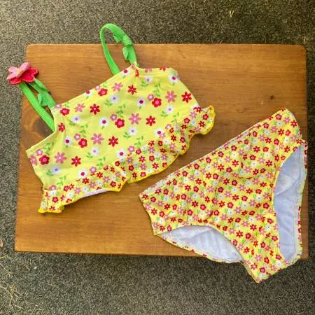 24-mth Penelope Mack Swimsuit 2-pc Yellow Red Floral Ruffle ♦ Toddler