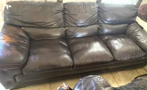 SLASHED PRICE = BROWN LEATHER SOFA 7 Feet Long 2 1/2 Feet Wide