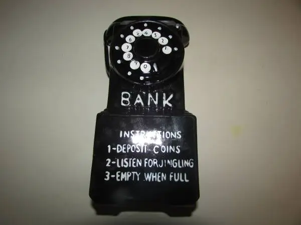 Vintage Ceramic Pay Phone Coin Bank Rotary Dial