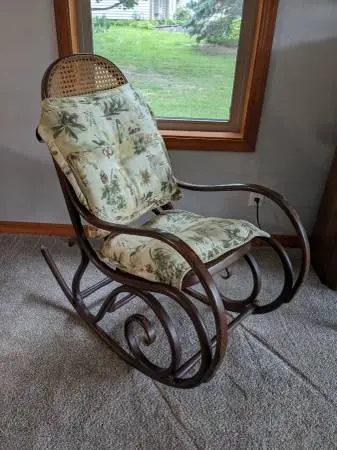 ROCKING CHAIR – SOLID WOOD AND WICKER, VINTAGE