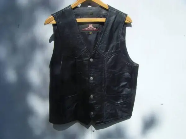 NEW Black Leather Vest Size 40