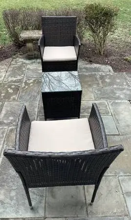 2 Outdoor Patio chairs for balcony with outdoor glasstop coffee table!