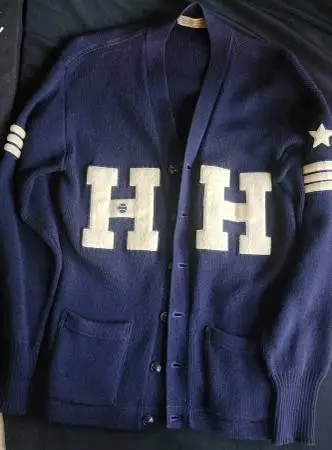 1950s Letterman Vintage Unisex Blue Cardigan Button Sweater