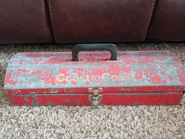 Vintage Coast to Coast Metal Red Fishing Tackle box 19 x 6 x 3.5 ta