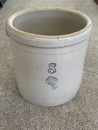 Blue Ribbon Brand 8 gallon crock by Buckeye Pottery Co