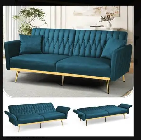 Peacock Velvet Bed with Adjustable Armrests and Backrests