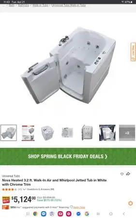 Nova Heated 3.2cuft Walk in Air & Whirlpool Jetted Tub *NEW *