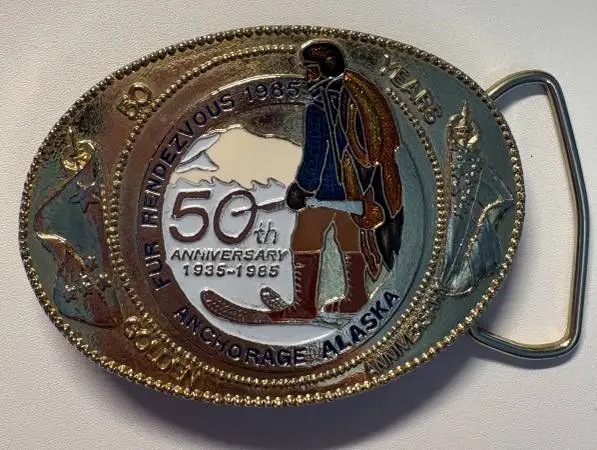 1985, 50th anniversary Fur Rondy belt buckle