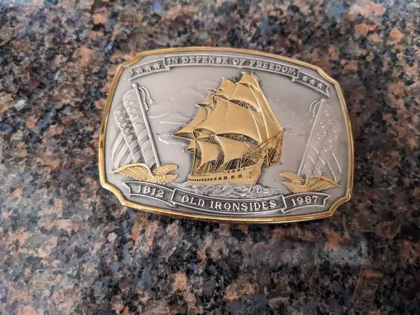 Solid Sterling & 24K Gold Belt Buckle OLD IRONSIDES #54 1987