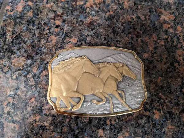 Solid Sterling & 24K Gold Belt Buckle WILD MUSTANGS #44 1987