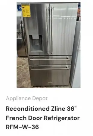 Reconditioned Zline 36 French Door Refrigerator RFM-W-36