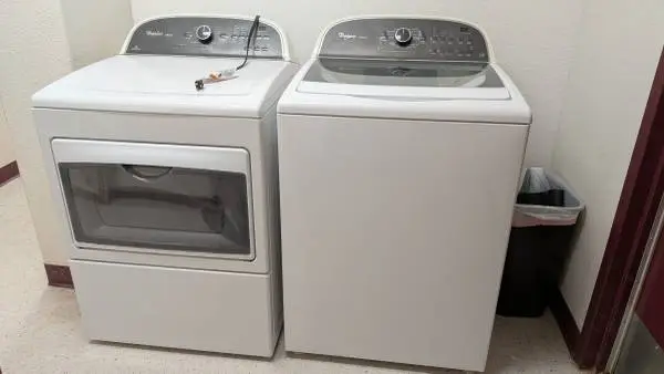 White Whirlpool Cabrio Top Load Washer and Dryer