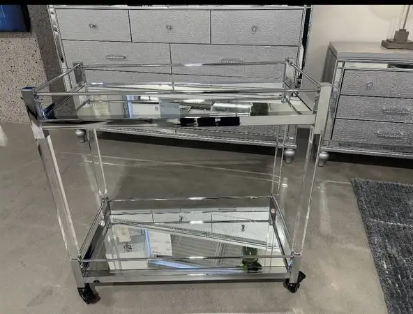 Glass Two Tier Rolling Bar