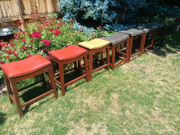 7 Bar Stool Chairs Red Orange Cream Gray 18 x 12.5 x 23 tall