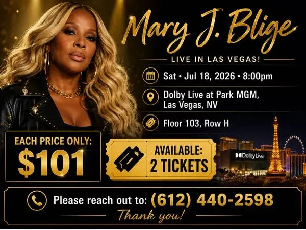 ⒋TIX ↪️🗽Mary J. Blige 🗽↩️Sec103,∼∽ Row H__🇺🇸!