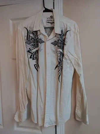 6 large mens long sleeve dress/band shirts