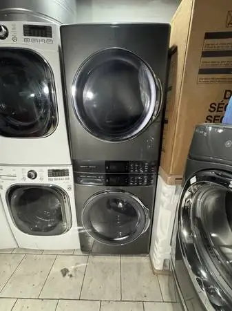 New ! Elxtrolux steam 27 grey smart washer and gas dryer tower
