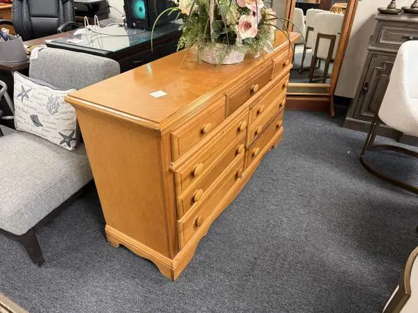 Pine 7 Drawer Dresser, Shallow and Deep Drawers