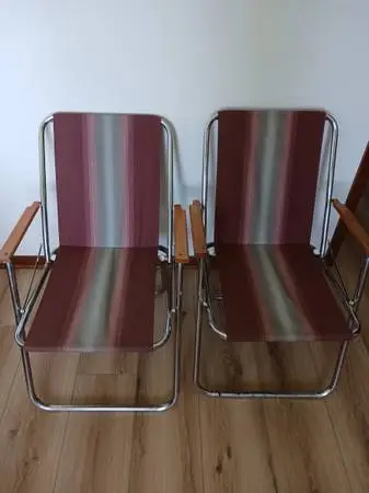 Vintage Zip Dee Airstream Stripe Canvas Folding Lawn Chairs