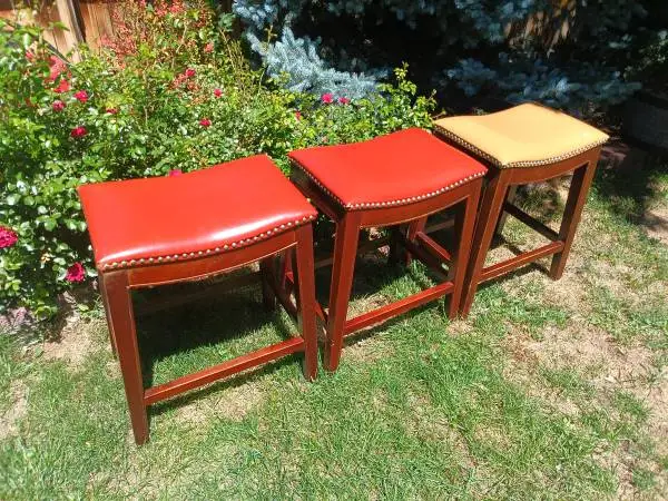3 Bar Stool Chairs Red Orange Cream 18 x 12.5 x 23 tall