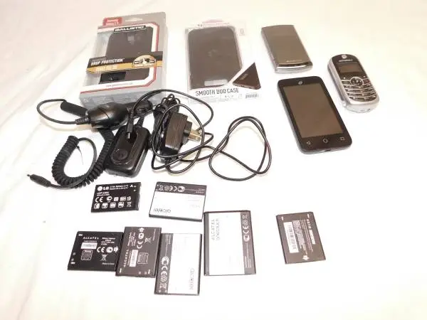 GRAB BAG OF CELL PHONES, CHARGERS, BATTERYS, CASES ~ CELLULAR PHONE