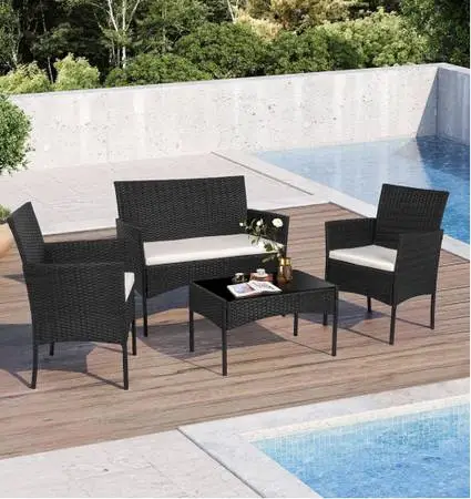 Ebony 4 Piece Outdoor Patio Furniture Sets, Small Wicker Patio Co