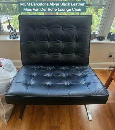 MCM Barcelona Alivar Black Leather Mies Van Der Rohe Lounge Chair 1800