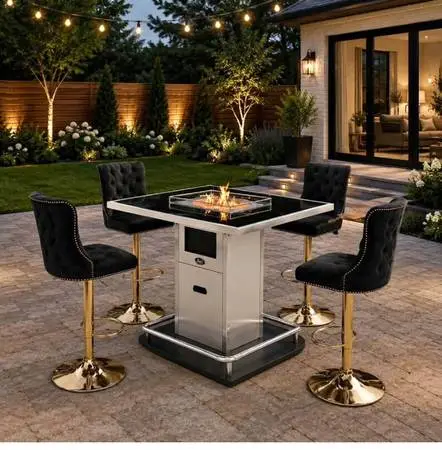 Fire Pit Bar Table w/ 4 Chairs
