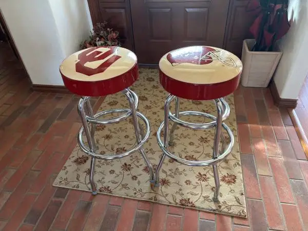 2 Oklahoma University 30” Tall Chrome Barstools w/Swivel Seats