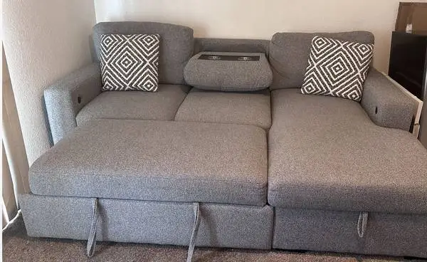 Gray Sleeper Sectional Sofa Bed + Matching Swivel Chair