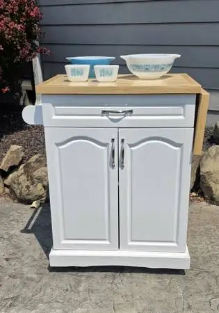 White Kitchen Cart on Wheels BBQ Cabinet