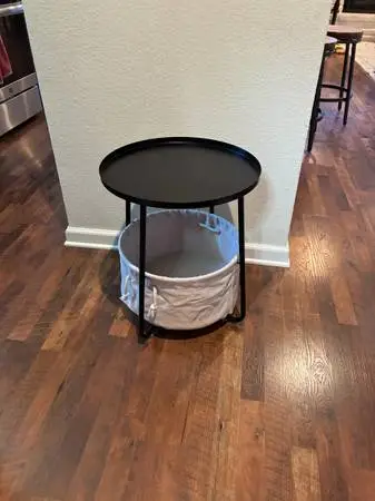 Metal Round End Table w/Canvas Basket