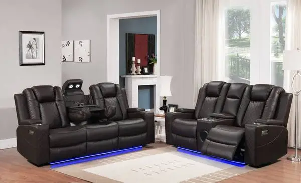 Brown Power Reclining Sofa and Loveseat
