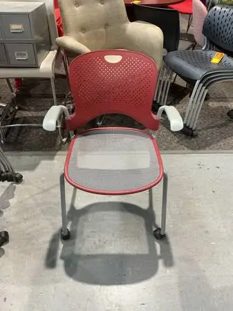 Herman Miller Caper Side / Guest / Stack Chair on Casters Red Back and Gray Me