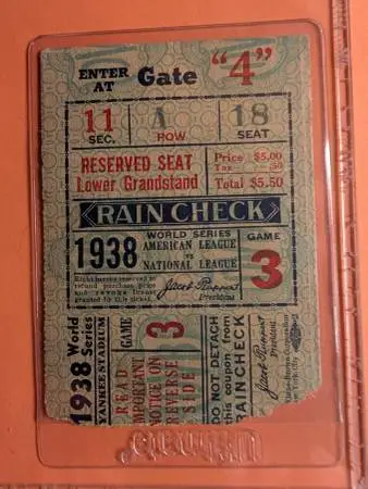 MLB / 1938 World Series / Yankee Stadium Game 3 Ticket Stub