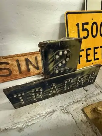 RARE Old Railroad Glass Cat Eye Marble Reflector Track 2 SIGN