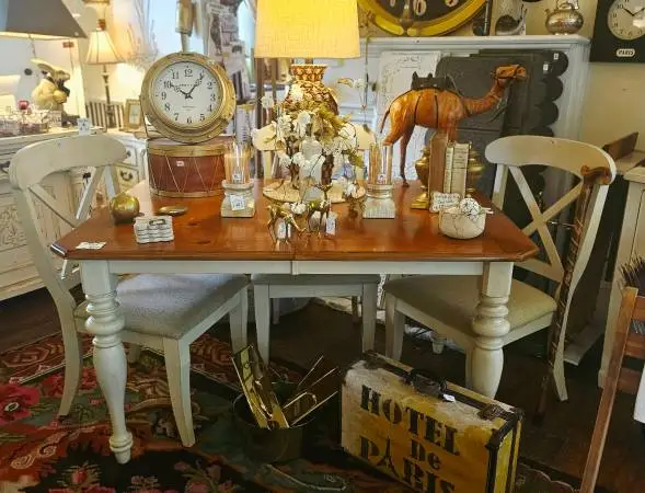 Off White Dining Table with Natural Wood Top