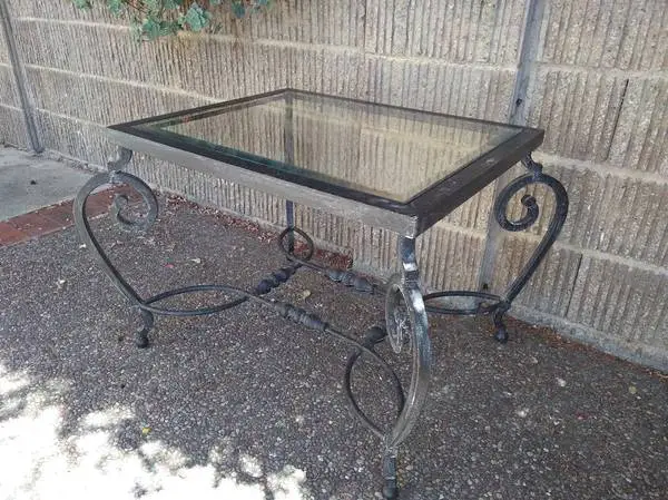 Small Coffee/Side Table Wrought Iron Frame Glass Top, Made in Canada