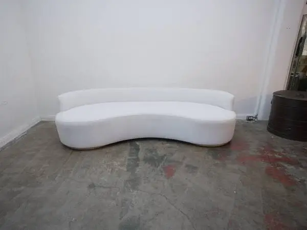 Curved White Linen Fabric Sofa