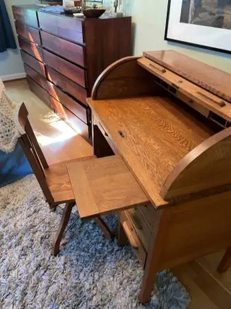 Vintage Eastman Line Children’s Roll-Top Desk w/ Original Swivel Chair
