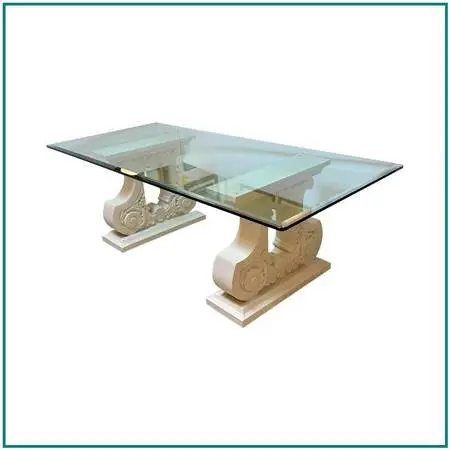 Kreiss Double Pedestal + Beveled Glass Top Dining Table