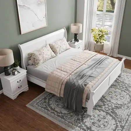 White Sleigh Bed Bedroom Stes, Available in King, Queen, and Full