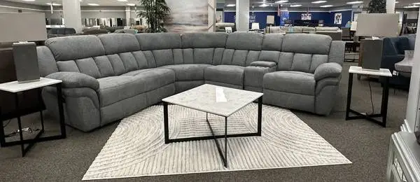 6 Pc Grey chenille Sectional with 2 Manual Recliners