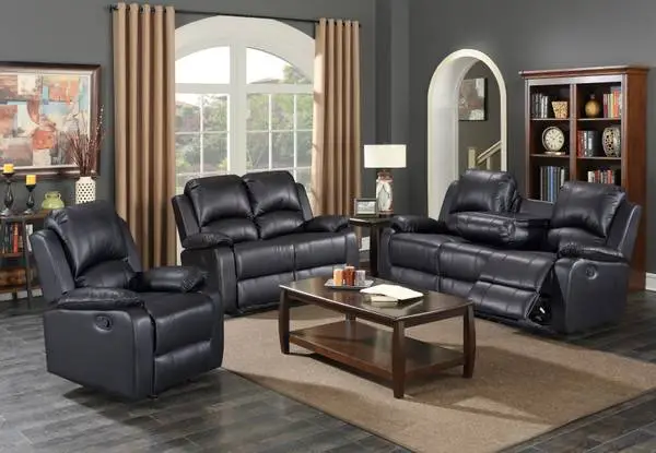 Black Manual Reclining Sofa and Loveseat