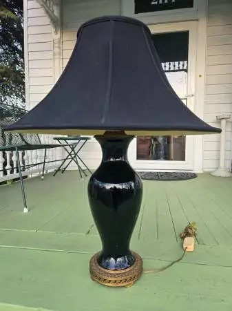 Vintage Black Porcelain Vase Table Lamp by Marbro