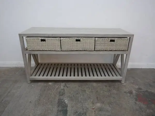 Janus et Cie Arbor Console Table w/ Wicker Baskets 69W x 24 D x 36
