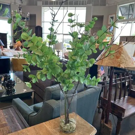 Fig & Birch Faux Eucalyptus In Glass Vase W/ Rocks - 33X35