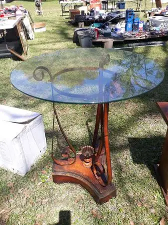 Metal table with glass top